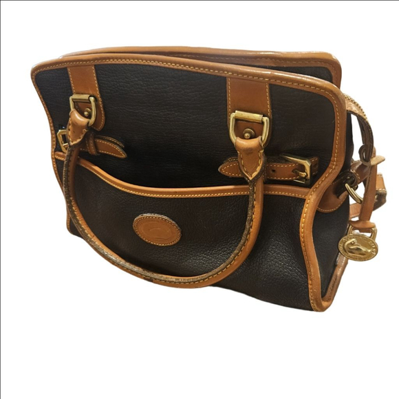 Women's Dooney & Bourke Vintage Pebbled Leather Buckle Satchel Black Brown - Picture 9 of 15